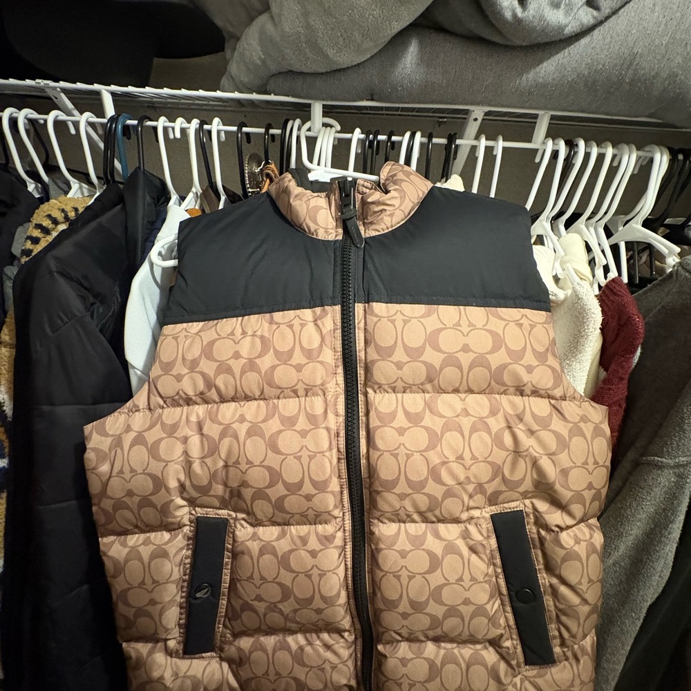 Brown and Black Coach Puffer Vest